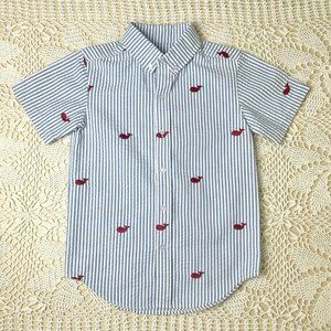 Kelly's Kids Boys 7-8 Years Blue Striped Whale Embroidered Button Up Shirt